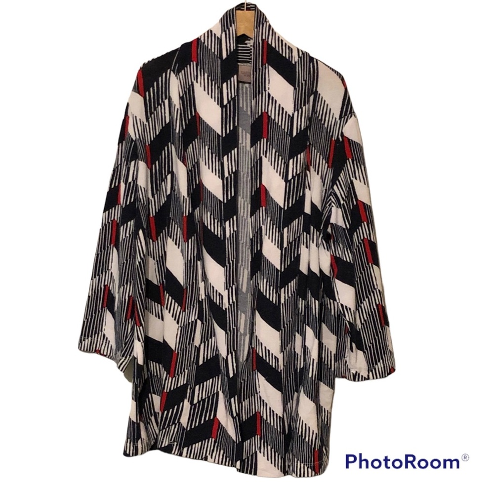 Chicos Easywear Open Cardigan Coverup Red and Blue Print Womens Size Large 12